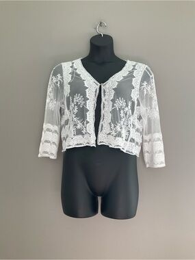Rabbit Rabbit Rabbit White Embroidered Mesh Cardigan.